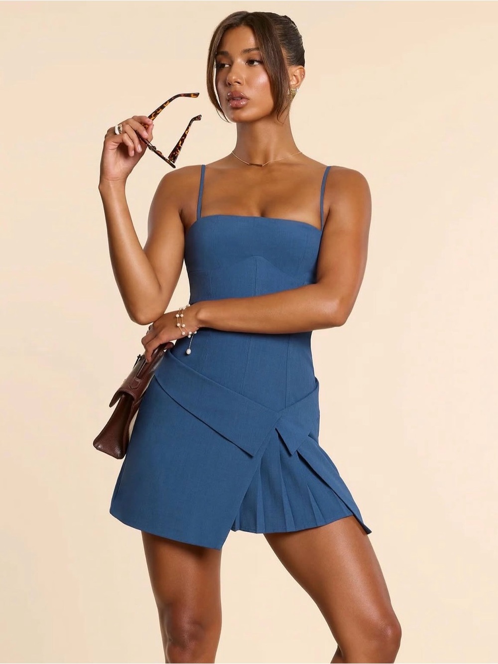 Oh Polly Bruna Wrap Pleated Mini Dress